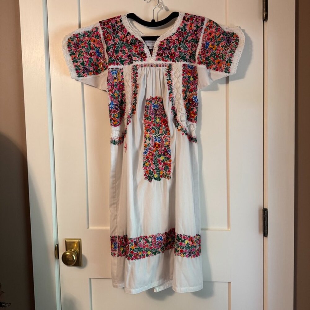 Stunning One of a Kind Mi Golondrina Dress with Deshilado Lace and Embroidery